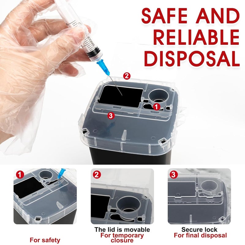 MITINU Black 3Quart (3 Pack) Sharps Container for Home Use, Needle Disposal Containers, Biohazard Containers, Syringe Disposal, Small Portable Container for Travel, Professional Sharp Waste Disposal - Image 3